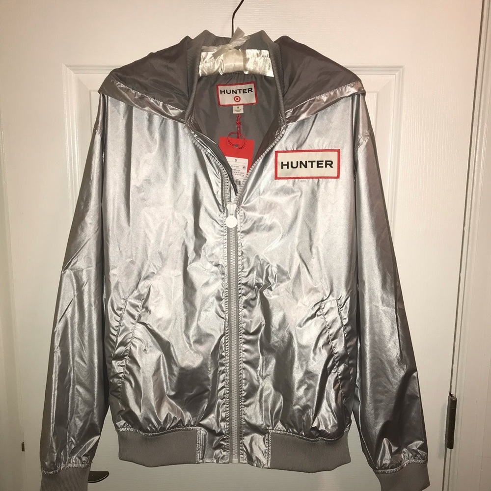 Hunter for Target Silver Hooded Jacket/ Rain jacket. Unisex Small NWT